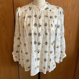 Anthropologie White Embroidered Blouse Sz-XS